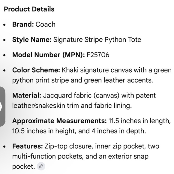 Coach bag & wristlet NWT Khaki/green python print vintage - Picture 10 of 11